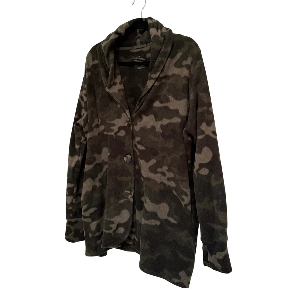 Cuddl Duds Camo Fleece Cardigan Jacket Women Large Cozy Lounge - Picture 2 of 8